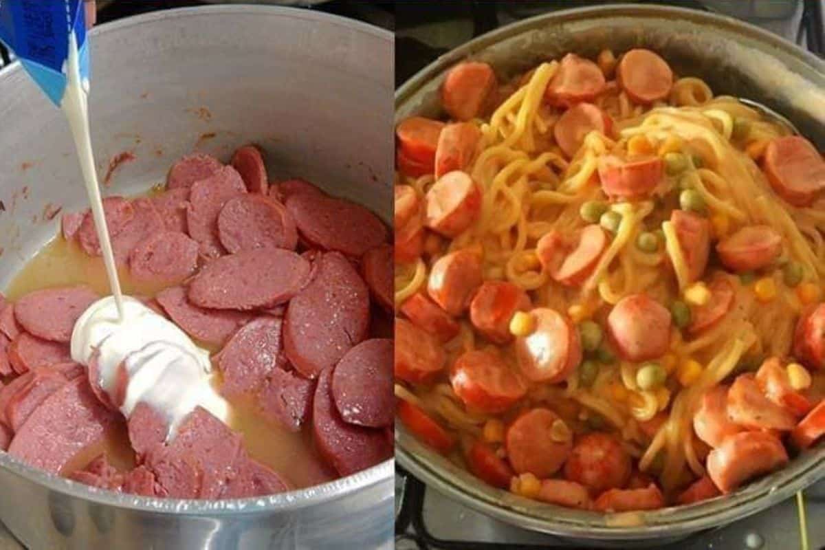 Macarrão com Salsicha e Creme de Leite